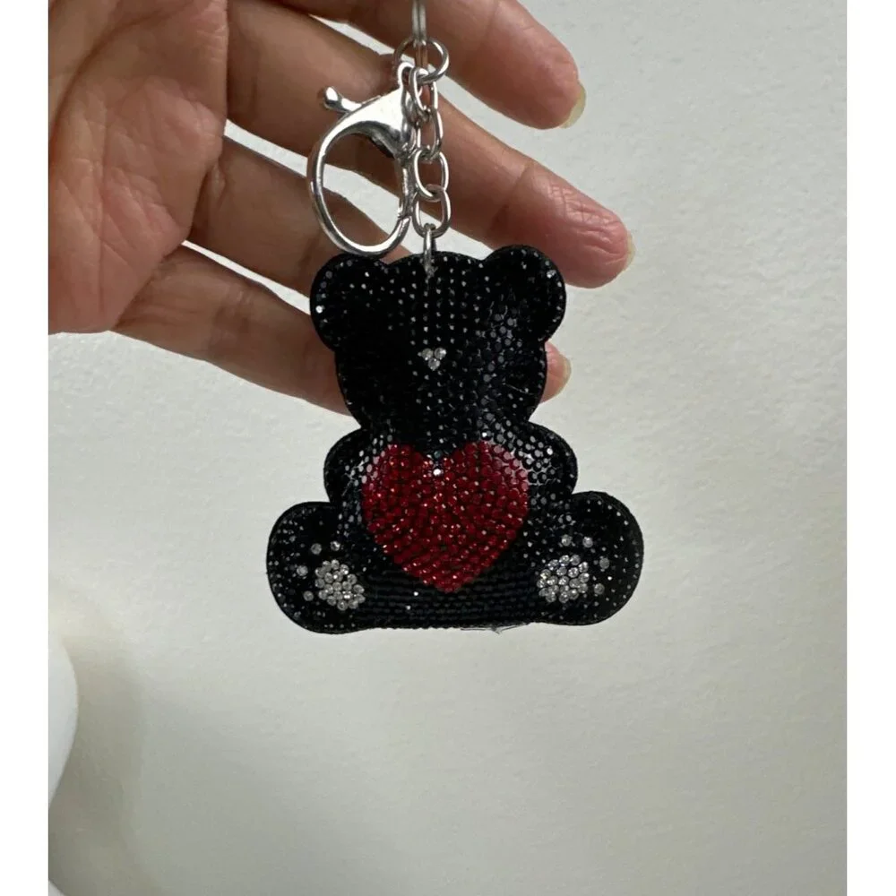 Sparkly Bear Keychain With Heart & Rhinestones